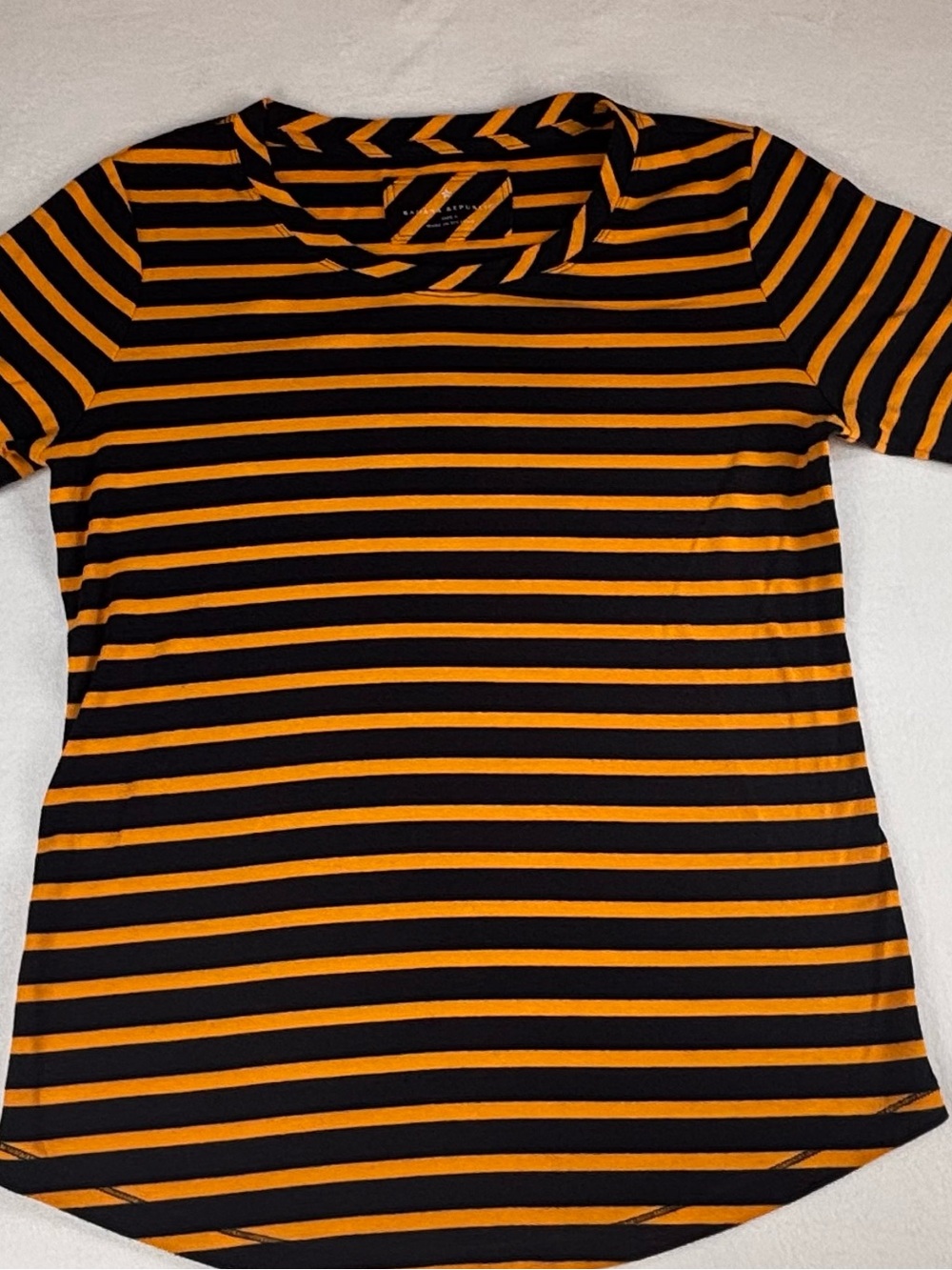 Banana Republic Black & Orange Striped Short Sleeve Tee